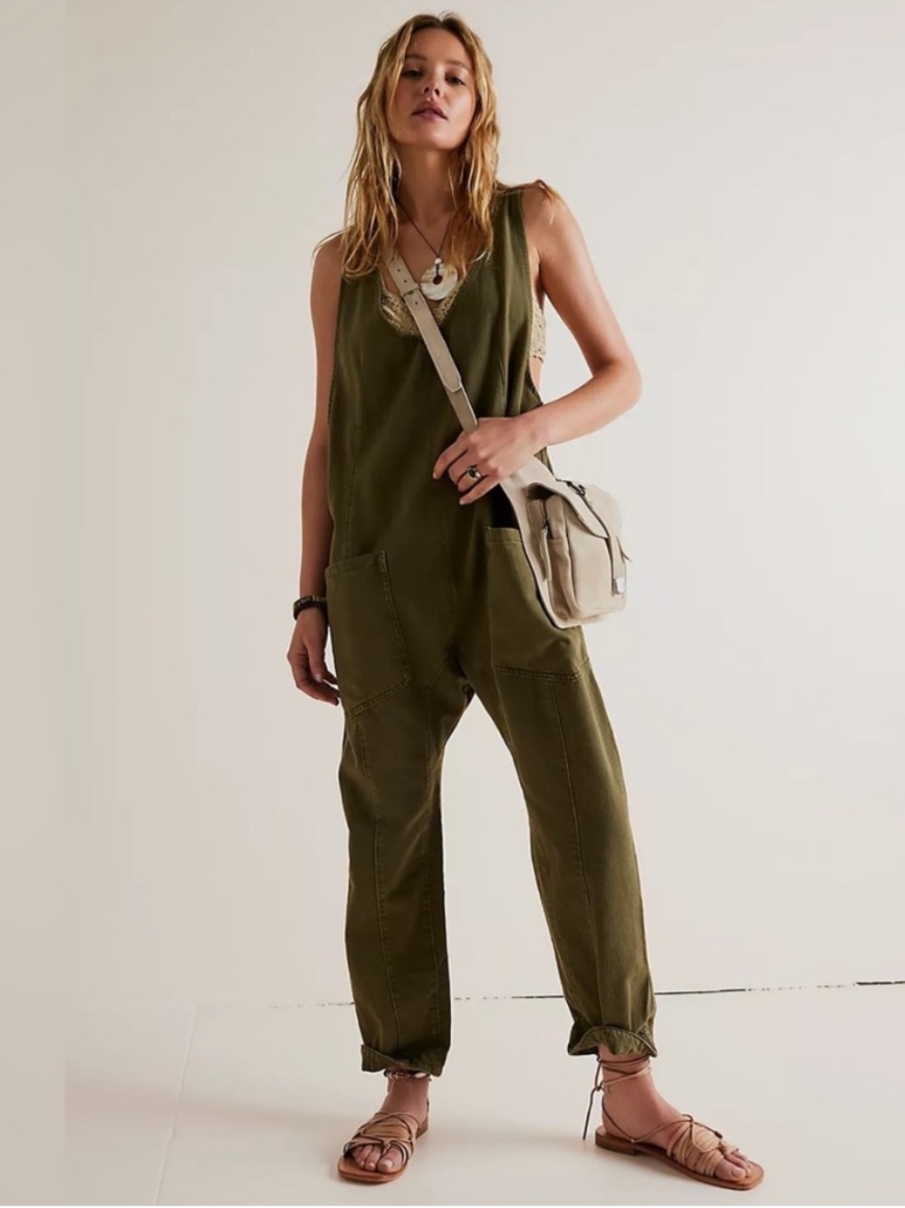 Free People We The Free High Roller Jumpsuit Olive Green Medium